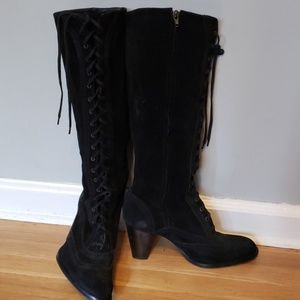 Black lace up knee boots w side zipper